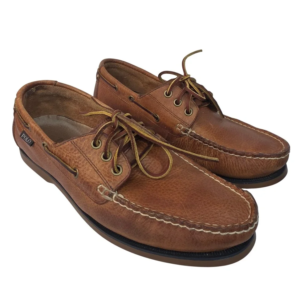 Polo Ralph Lauren Bienne Mens Brown Leather Boat Shoes Loafers 10D